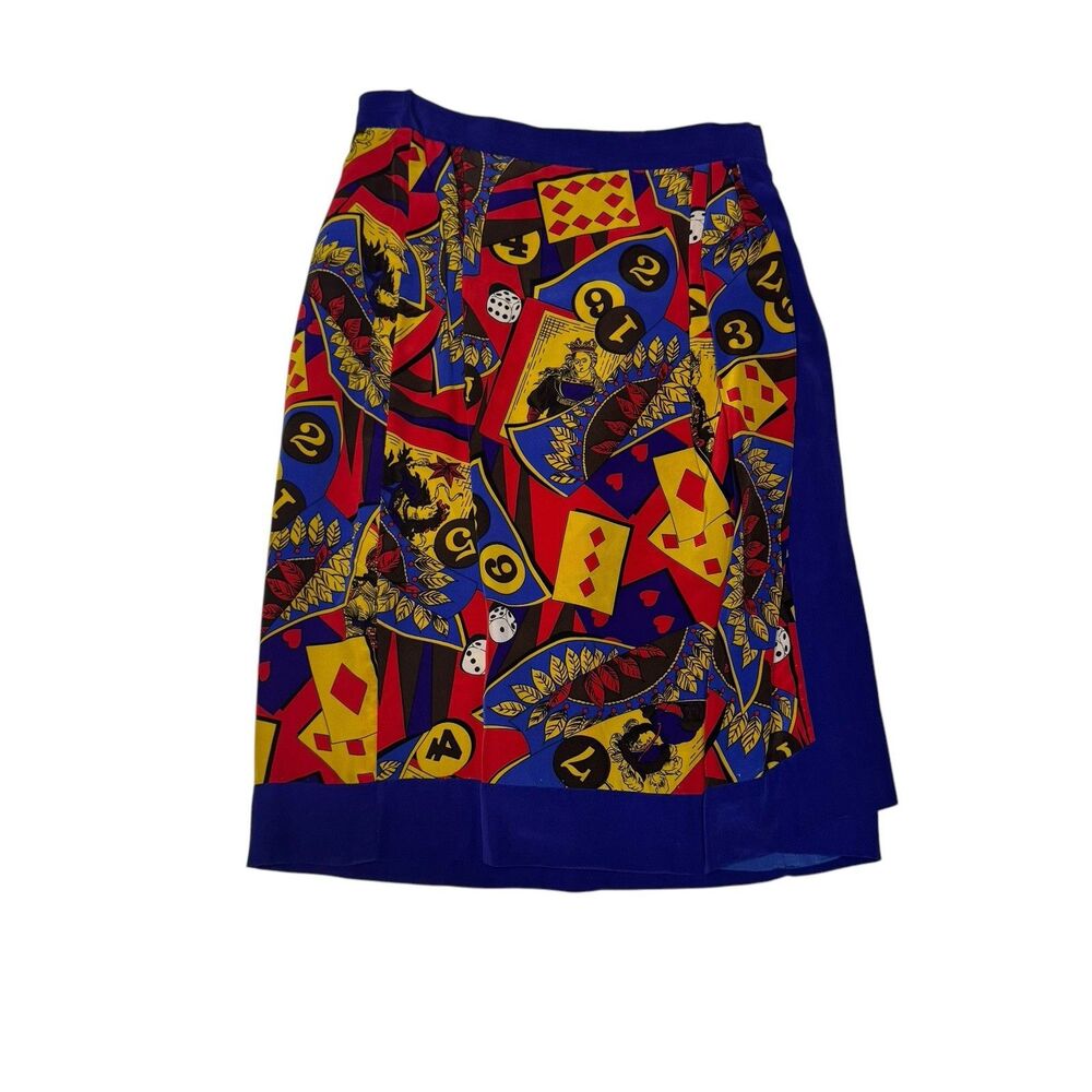 Vintage Worth Colorful Cards Poker Graphic Silk Skirt Faux Wrap Women’s Size 4